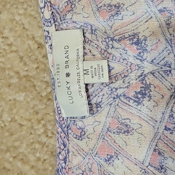 Pink Medallion Babydoll Blouse Lucky Brand Medium - Picture 5 of 7